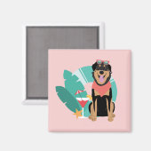 Niedlicher Sommerhund mit Sonnenbrille Magnet (Vorderseite/Rückseite)