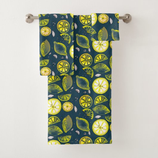 Niedlicher Sommerlemon Citrus Doodle Yellow Blue Badhandtuch Set (Insitu)