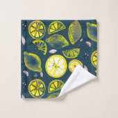 Niedlicher Sommerlemon Citrus Doodle Yellow Blue Badhandtuch Set (Waschlappen)