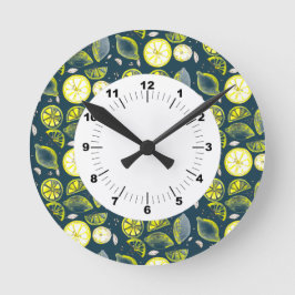 Niedlicher Sommerlemon Citrus Doodle Yellow Blue Runde Wanduhr