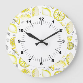 Niedlicher Sommerlemon Citrus Doodle Yellow Große Wanduhr