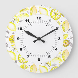 Niedlicher Sommerlemon Citrus Doodle Yellow Große Wanduhr