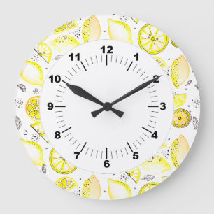 Niedlicher Sommerlemon Citrus Doodle Yellow Große Wanduhr