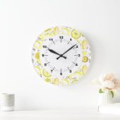 Niedlicher Sommerlemon Citrus Doodle Yellow Große Wanduhr (Zuhause)