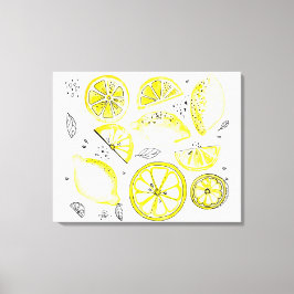 Niedlicher Sommerlemon Citrus Doodle Yellow Leinwanddruck