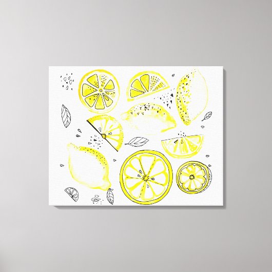 Niedlicher Sommerlemon Citrus Doodle Yellow Leinwanddruck (Vorderseite)
