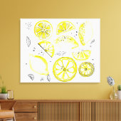 Niedlicher Sommerlemon Citrus Doodle Yellow Leinwanddruck (Insitu (Wohnzimmer))