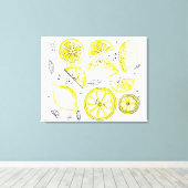 Niedlicher Sommerlemon Citrus Doodle Yellow Leinwanddruck (Insitu (Holzboden))