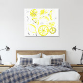 Niedlicher Sommerlemon Citrus Doodle Yellow Leinwanddruck (Insitu (Schlafzimmer))