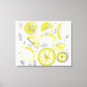 Niedlicher Sommerlemon Citrus Doodle Yellow Leinwanddruck