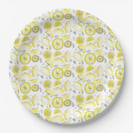 Niedlicher Sommerlemon Citrus Doodle Yellow Pappteller