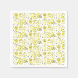 Niedlicher Sommerlemon Citrus Doodle Yellow Serviette