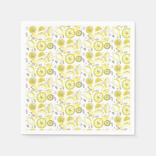 Niedlicher Sommerlemon Citrus Doodle Yellow Serviette (Vorderseite)
