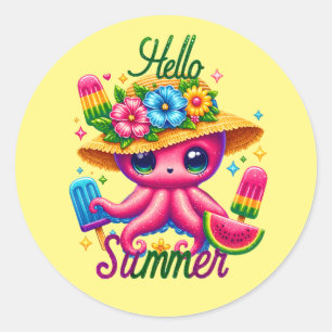 Niedlicher Sommeroktopus Runder Aufkleber