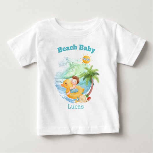 Niedlicher Sommerurlaub Name Beach Baby Boy Baby T-shirt (Vorderseite)