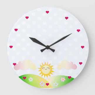 Niedlicher Sonne kawaii Cartoon Große Wanduhr