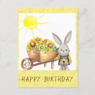 Niedlicher Sonnenblumen-Hasen-Kaninchen Froher Geb Postkarte
