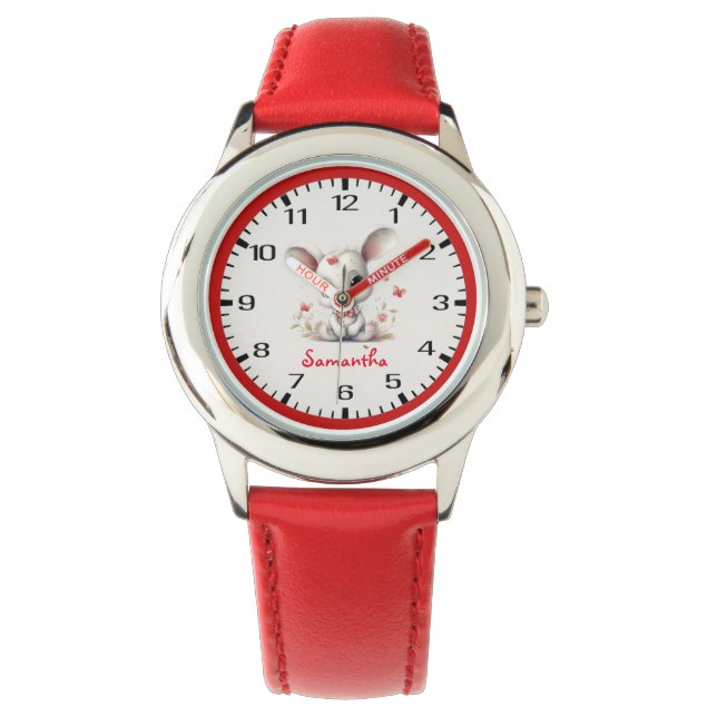 Niedlicher Sonnenschein je! Rote Schmetterlinge un Armbanduhr (Vorderseite)