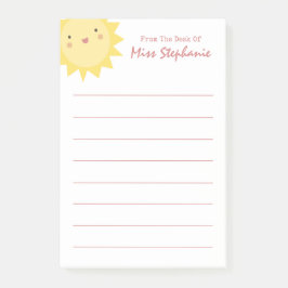 Niedlicher Sonnenschein vom Schreibtisch des Lehre Post-it Klebezettel