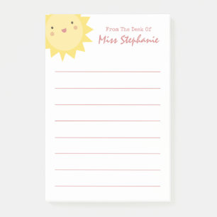 Niedlicher Sonnenschein vom Schreibtisch des Lehre Post-it Klebezettel