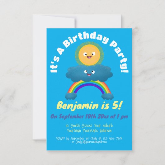 Niedlicher Sonnenwolke-Cartoon Einladung (Vorderseite)