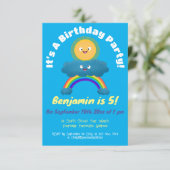 Niedlicher Sonnenwolke-Cartoon Einladung (Stehend Vorderseite)