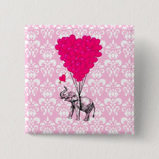 Niedlicher, sonniger Elefant und rosa Damast Button (Vorderseite)