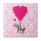 Niedlicher, sonniger Elefant und rosa Damast Fliese (Vorderseite)