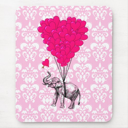 Niedlicher, sonniger Elefant und rosa Damast Mousepad (Vorne)