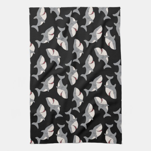 Niedlicher, sonniger Schwarzer Weißer Hai Geschirrtuch (Vertikal)