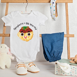 Niedlicher Spaghetti Bib-Worthy Baby Bodysuit Strampler