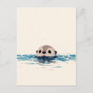 Niedlicher Spähender Otter im blauen Wasser Postkarte