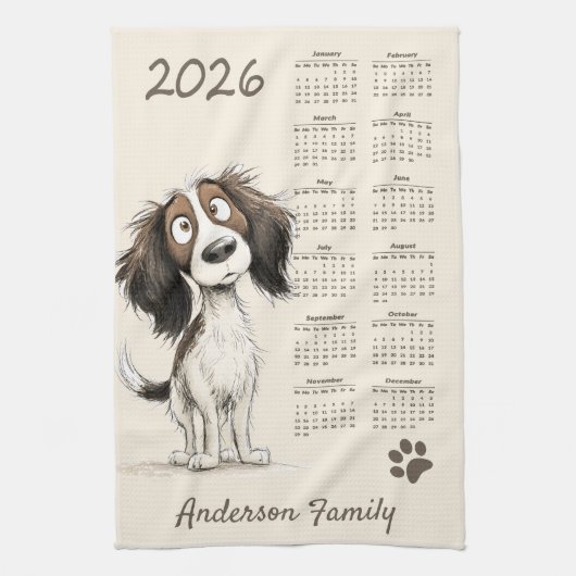 Niedlicher Spanierhund 2026 Teetuchkalender Geschirrtuch (Vertikal)
