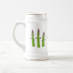 Niedlicher Spargel mit Gemüsetrio-Cartoon Bierglas