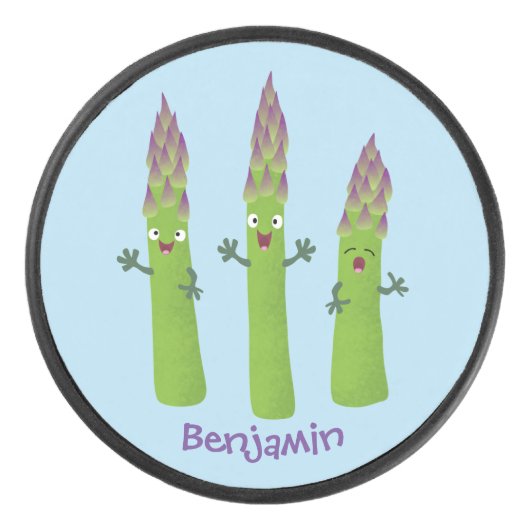 Niedlicher Spargel mit Gemüsetrio-Cartoon Eishockey Puck (Vorderseite)