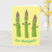 Niedlicher Spargel mit Gemüsetrio-Cartoon Karte (Gelbe Blume)