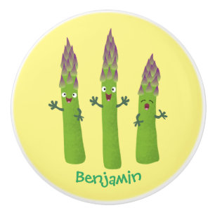 Niedlicher Spargel mit Gemüsetrio-Cartoon Keramikknauf
