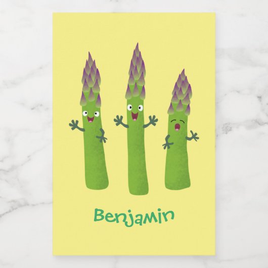 Niedlicher Spargel mit Gemüsetrio-Cartoon Lebensmitteletikett (Einzelnes Label)