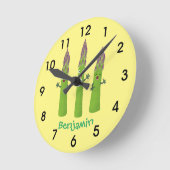 Niedlicher Spargel mit Gemüsetrio-Cartoon Runde Wanduhr (Winkel)