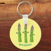 Niedlicher Spargel mit Gemüsetrio-Cartoon Schlüsselanhänger (Vorderseite)