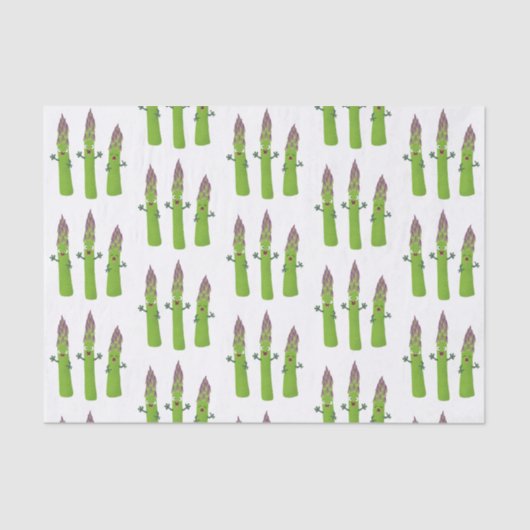 Niedlicher Spargel mit Gemüsetrio-Cartoon Seidenpapier (Vorderseite)