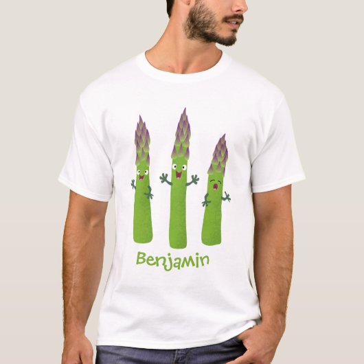 Niedlicher Spargel mit Gemüsetrio-Cartoon T-Shirt (Vorderseite)