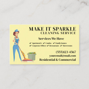 Niedlicher Sparkle Cartoon Reinigungsservice Visitenkarte