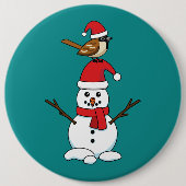 Niedlicher Sparrow auf Snowman Button (Vorderseite)