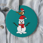 Niedlicher Sparrow auf Snowman Button (Beispiel)