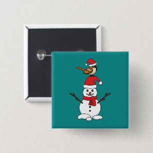Niedlicher Sparrow auf Snowman Button
