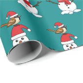 Niedlicher Sparrow auf Snowman Geschenkpapier (Rolleneckpunkt)