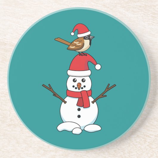 Niedlicher Sparrow auf Snowman Getränkeuntersetzer (Vorne)