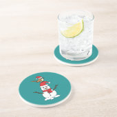 Niedlicher Sparrow auf Snowman Getränkeuntersetzer (Seite)