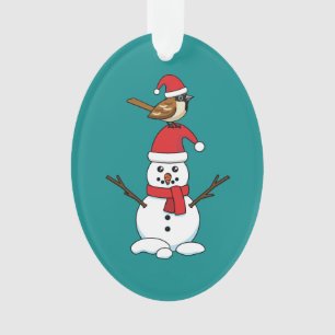Niedlicher Sparrow auf Snowman Ornament